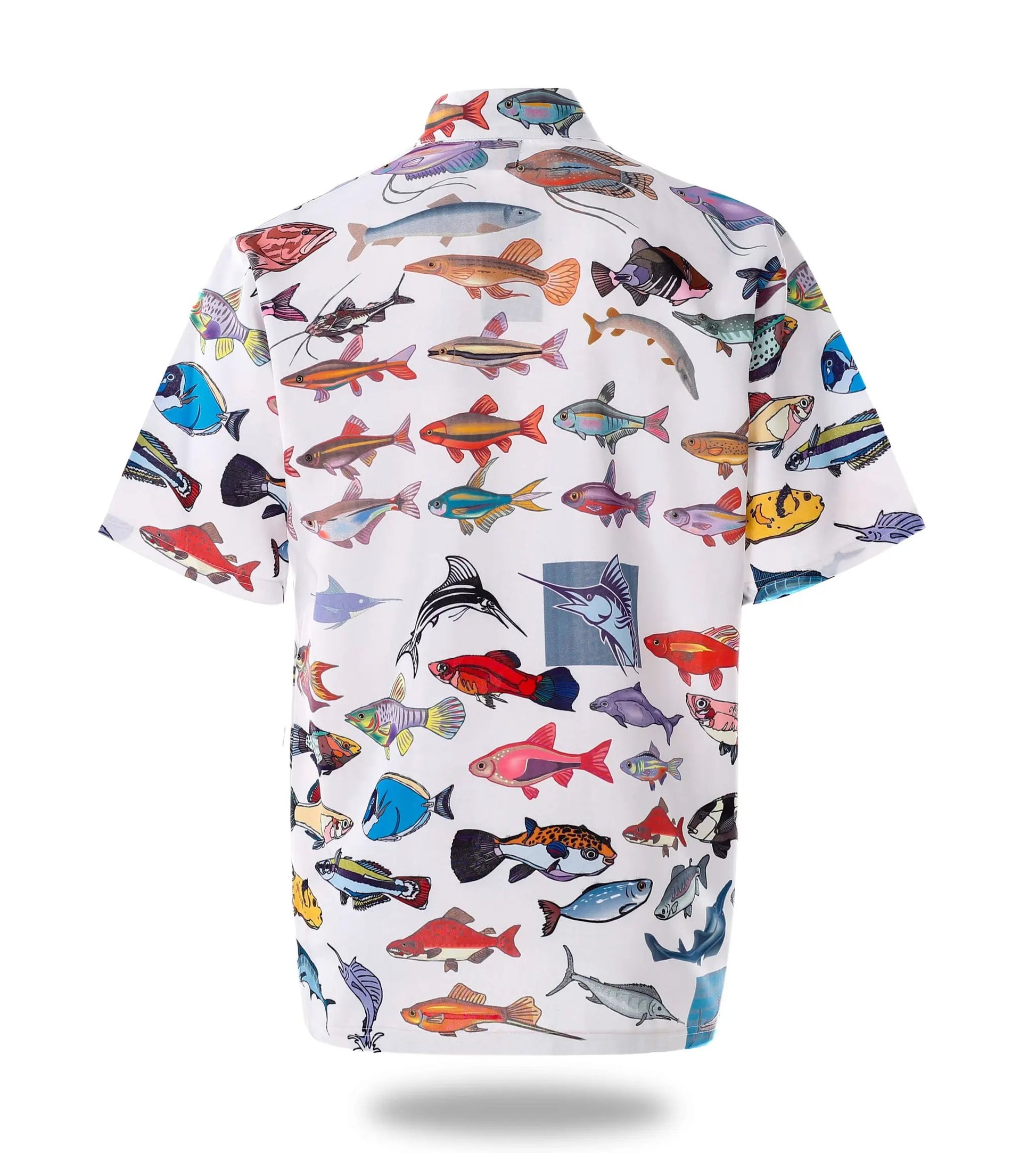 Custom White Fish Print Button Up Fishing Shirt by Vimost Sportswear