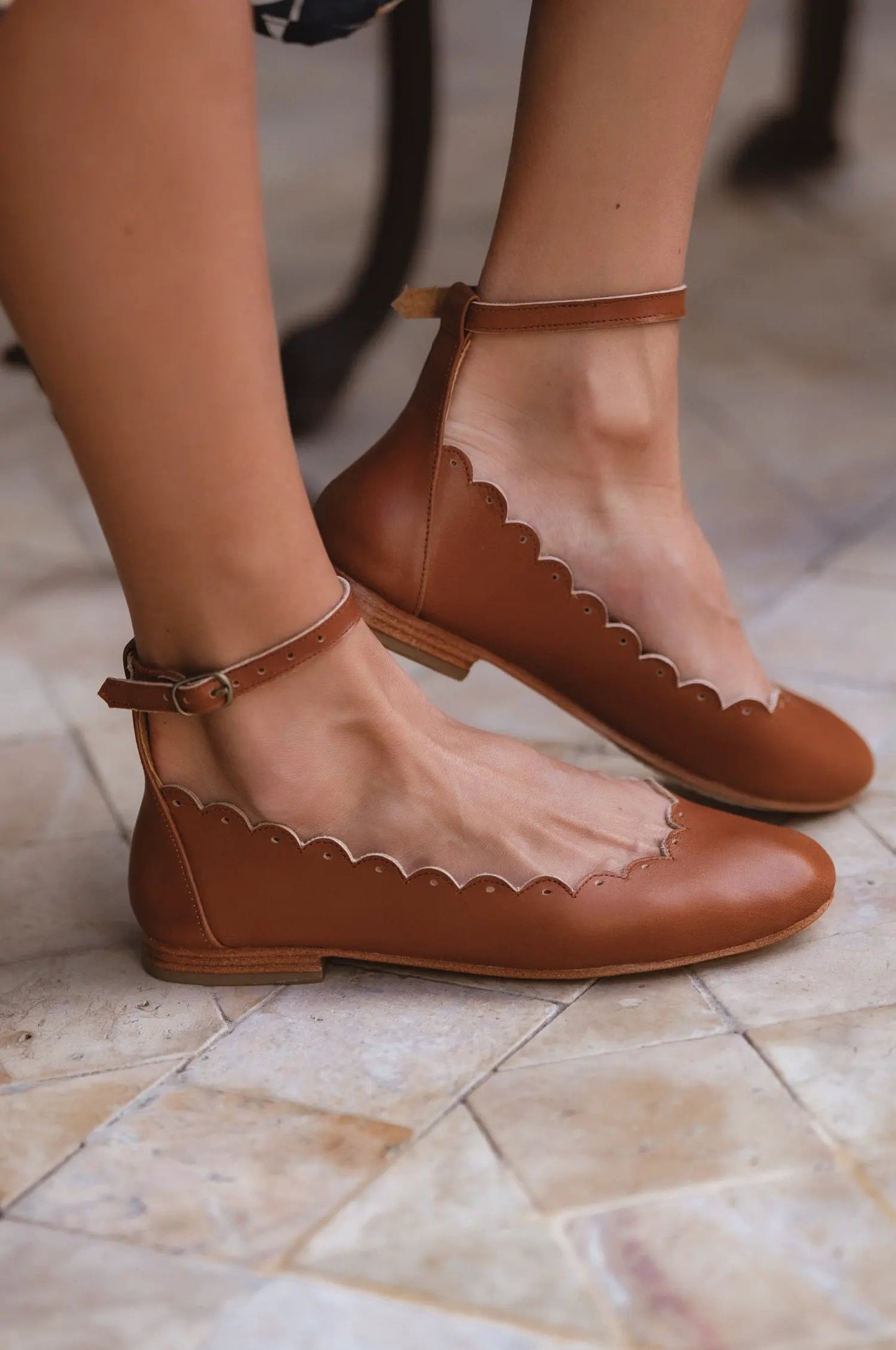 Fleur Scalloped Ankle Strap Flats by ELF