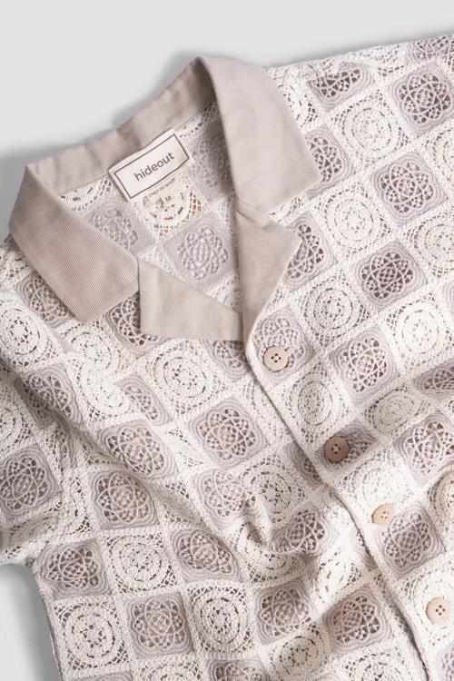 Flower Pattern Crochet Button Up Shirt by Hideout