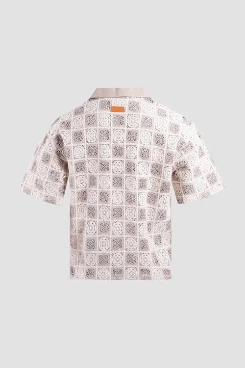 Flower Pattern Crochet Button Up Shirt by Hideout