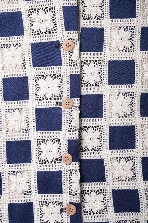 Flower Pattern Crochet Button Up Shirt by Hideout