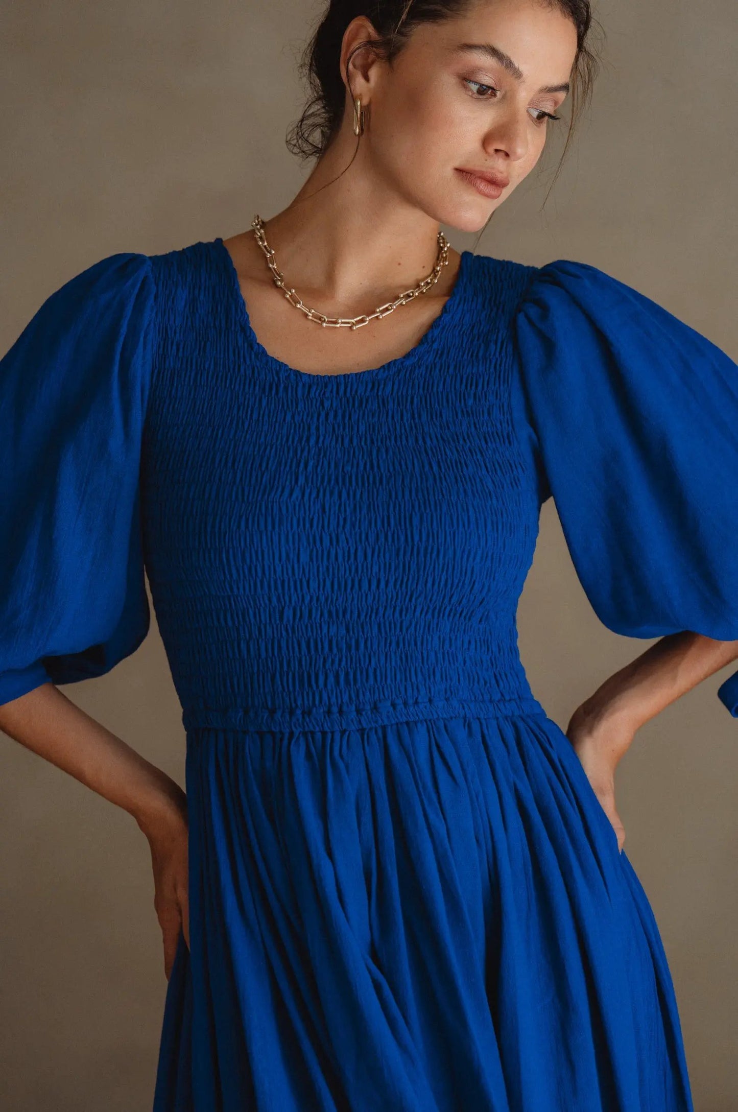 Freya Smocked Linen Midi Dress by ELF