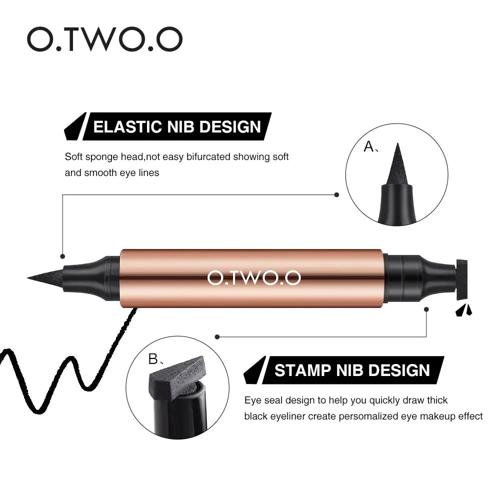 O.TWO.O Eyeliner Stamp Black Liquid Eyeliner Pen Waterproof Fast Dry Double-ended Eye Liner Pencil Make-up for Women Cosmetics by O.TWO.O Official Store