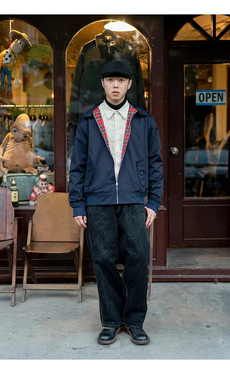 Men jacket autumn thin EU size vintage classic bomber coat inner plaid jacket by Vimost Shop