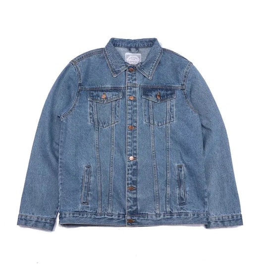 Men's Fashion Plus Size Light Blue Denim Trucker Jacket Outwear Oversized Jean Jacket by Vimost Shop