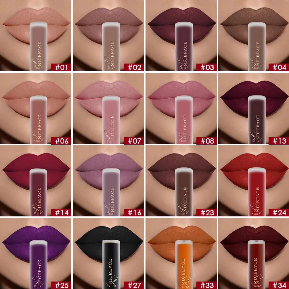 NICEFACE Matte Liquid Lipstick Waterproof Long Lasting Lip Gloss Tint Sexy Red Nude Purple Metallic Lipsticks Makeup Cosmetics by QiBest Professional Makeup Store