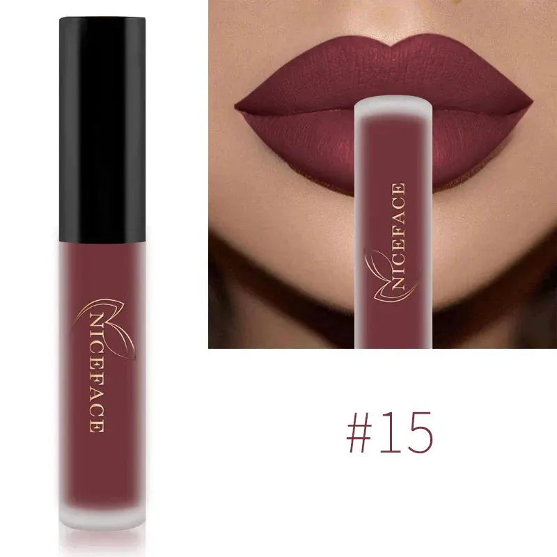 NICEFACE Matte Liquid Lipstick Waterproof Long Lasting Lip Gloss Tint Sexy Red Nude Purple Metallic Lipsticks Makeup Cosmetics by QiBest Professional Makeup Store