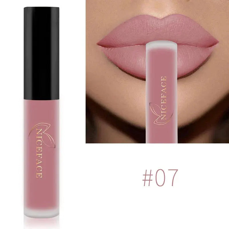 NICEFACE Matte Liquid Lipstick Waterproof Long Lasting Lip Gloss Tint Sexy Red Nude Purple Metallic Lipsticks Makeup Cosmetics by QiBest Professional Makeup Store