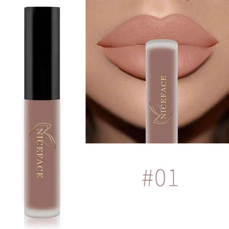 NICEFACE Matte Liquid Lipstick Waterproof Long Lasting Lip Gloss Tint Sexy Red Nude Purple Metallic Lipsticks Makeup Cosmetics by QiBest Professional Makeup Store