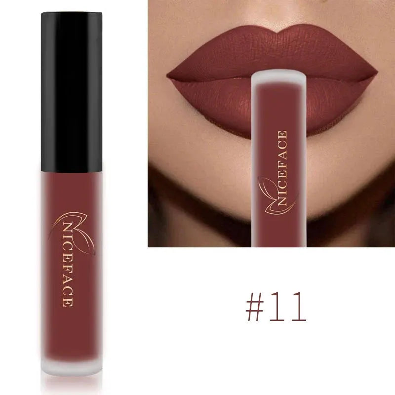 NICEFACE Matte Liquid Lipstick Waterproof Long Lasting Lip Gloss Tint Sexy Red Nude Purple Metallic Lipsticks Makeup Cosmetics by QiBest Professional Makeup Store