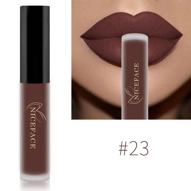 NICEFACE Matte Liquid Lipstick Waterproof Long Lasting Lip Gloss Tint Sexy Red Nude Purple Metallic Lipsticks Makeup Cosmetics by QiBest Professional Makeup Store
