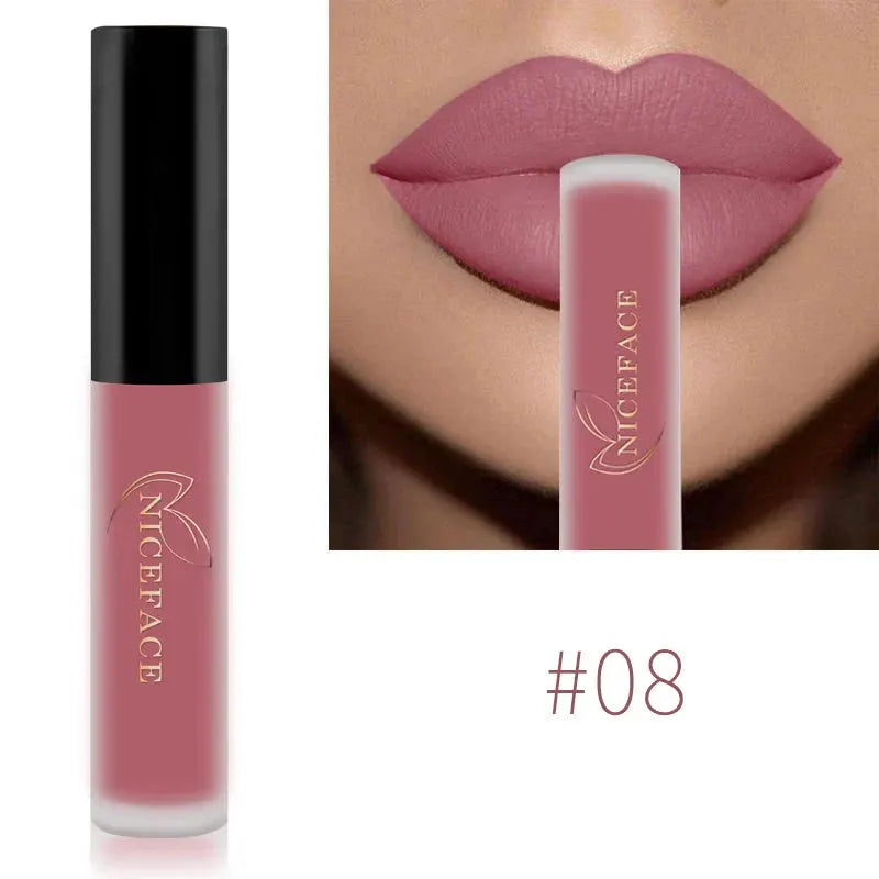 NICEFACE Matte Liquid Lipstick Waterproof Long Lasting Lip Gloss Tint Sexy Red Nude Purple Metallic Lipsticks Makeup Cosmetics by QiBest Professional Makeup Store
