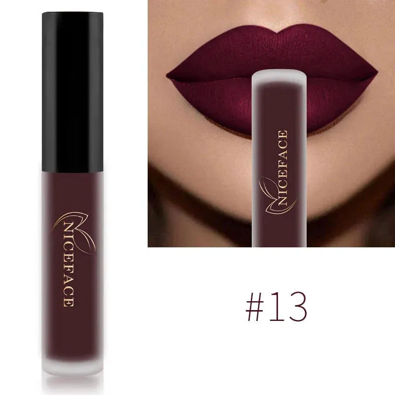 NICEFACE Matte Liquid Lipstick Waterproof Long Lasting Lip Gloss Tint Sexy Red Nude Purple Metallic Lipsticks Makeup Cosmetics by QiBest Professional Makeup Store