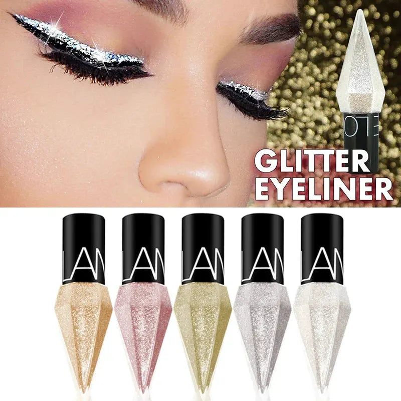 New Professional Shiny Eye Liners Cosmetics for Women Pigment Silver Rose Gold Color Liquid Glitter Eyeliner Cheap Makeup by KEMZLA Store