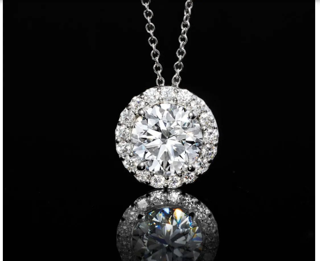 1.50 CTW AGI Certified Lab Grown Diamond Halo Pendant in 14kt White Gold by SightHolderDiamonds LLC