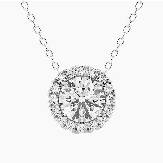 1.50 CTW AGI Certified Lab Grown Diamond Halo Pendant in 14kt White Gold by SightHolderDiamonds LLC