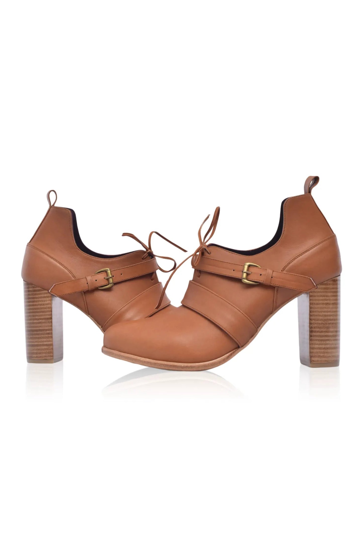 Josephine Lace-Up Leather Heel Booties by ELF