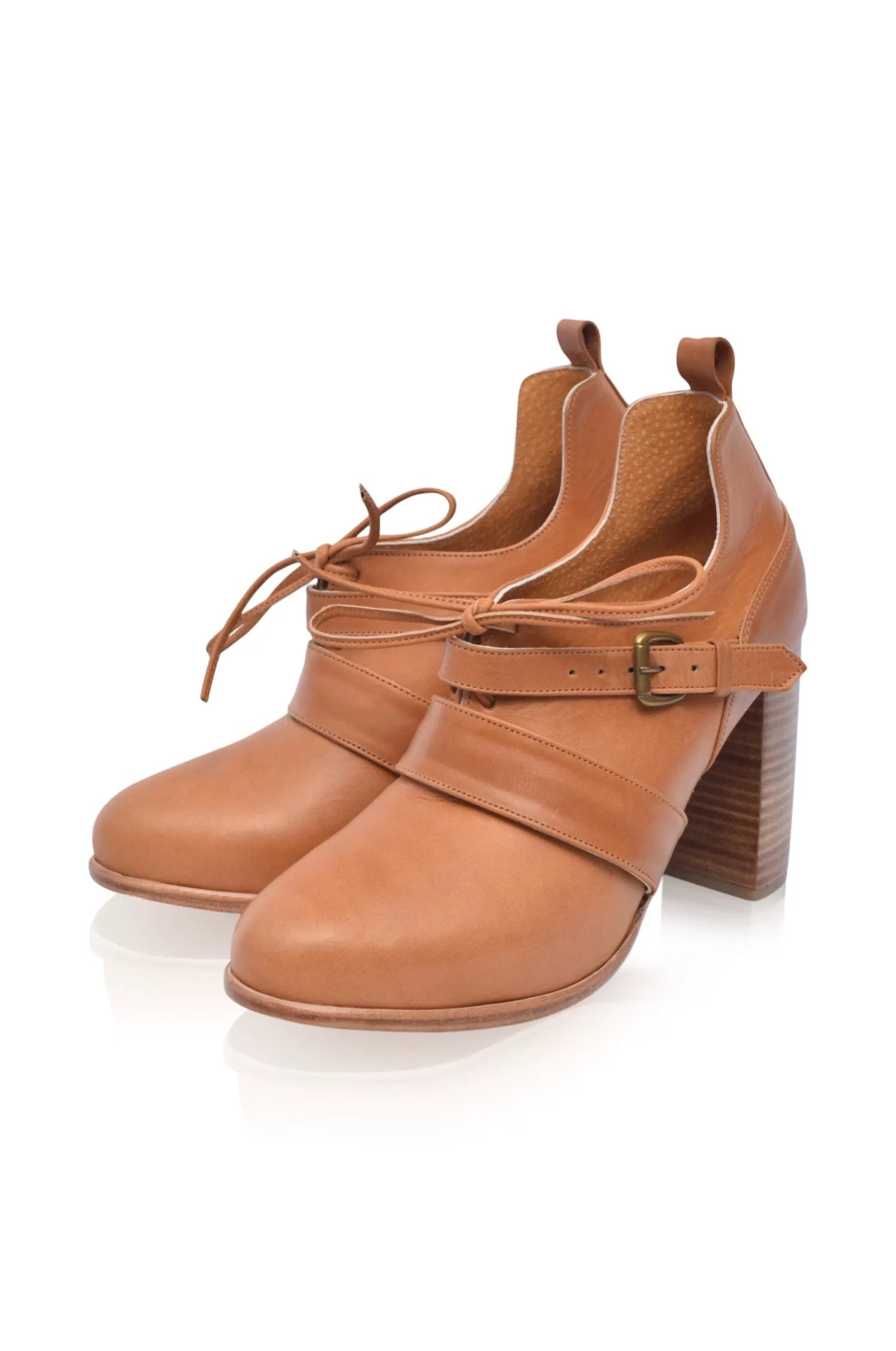 Josephine Lace-Up Leather Heel Booties by ELF