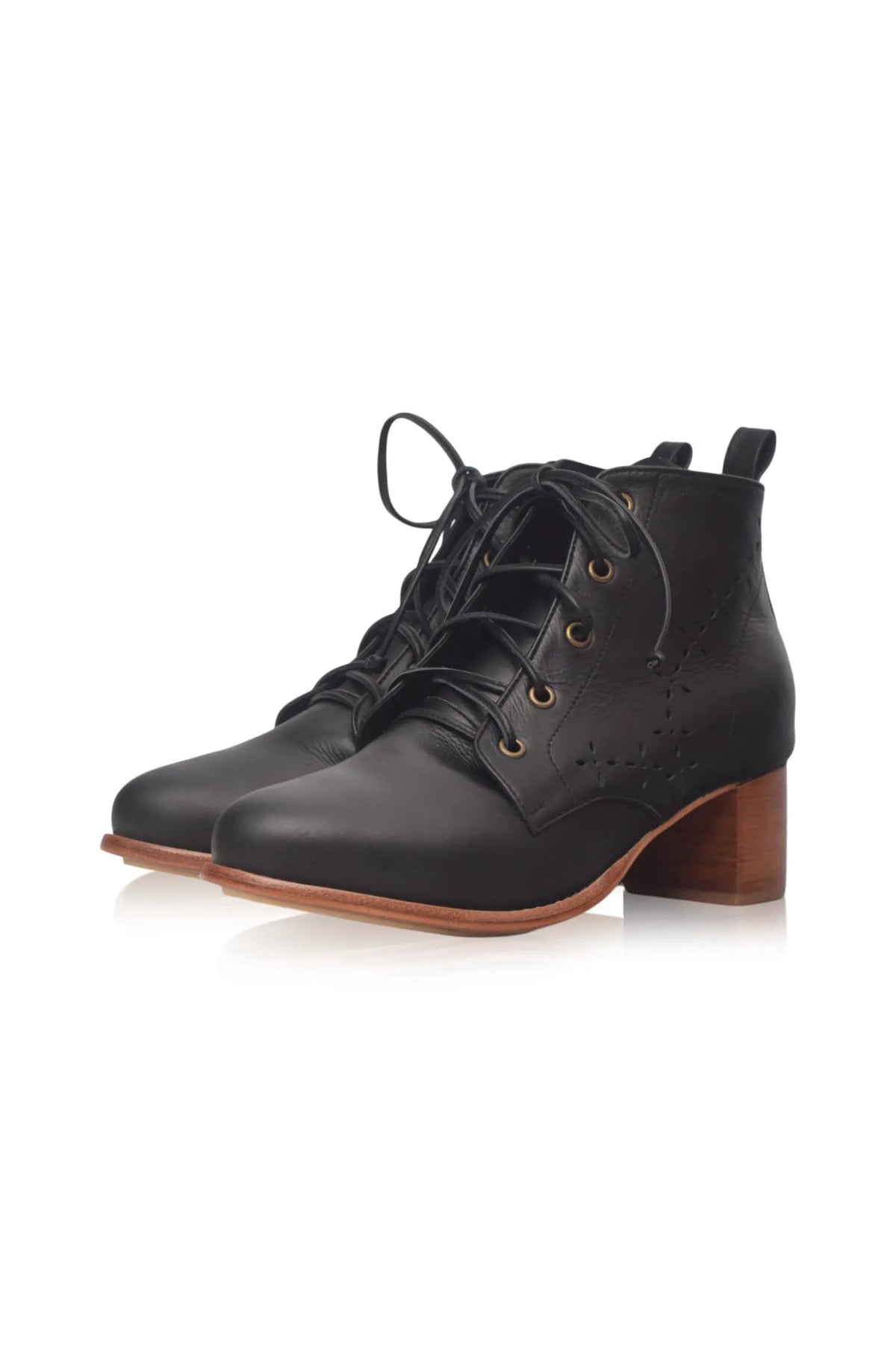 Artisan ELF Lace Up Leather Booties Featuring Leaf Cutouts For Her by ELF