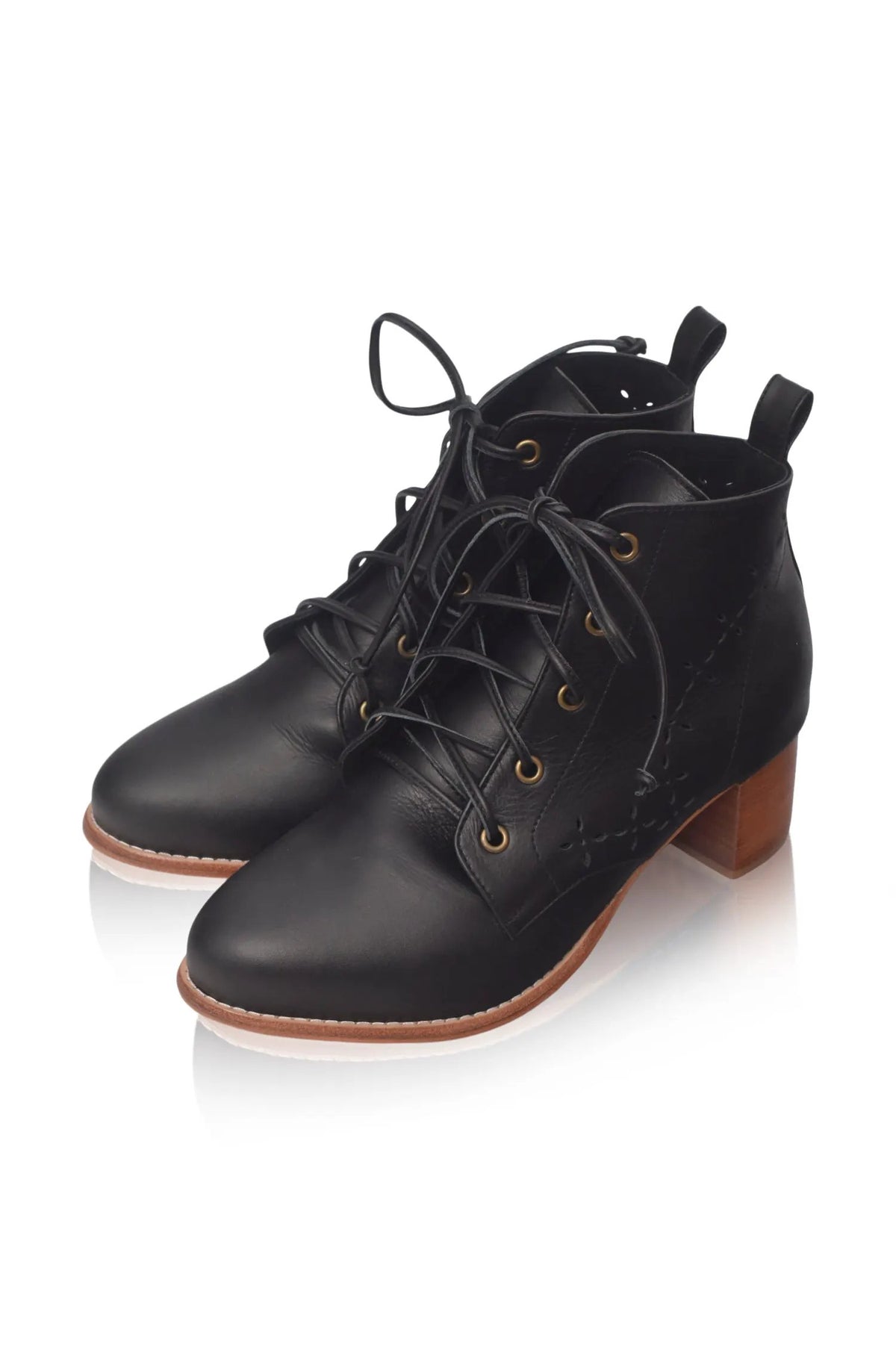 Artisan ELF Lace Up Leather Booties Featuring Leaf Cutouts For Her by ELF
