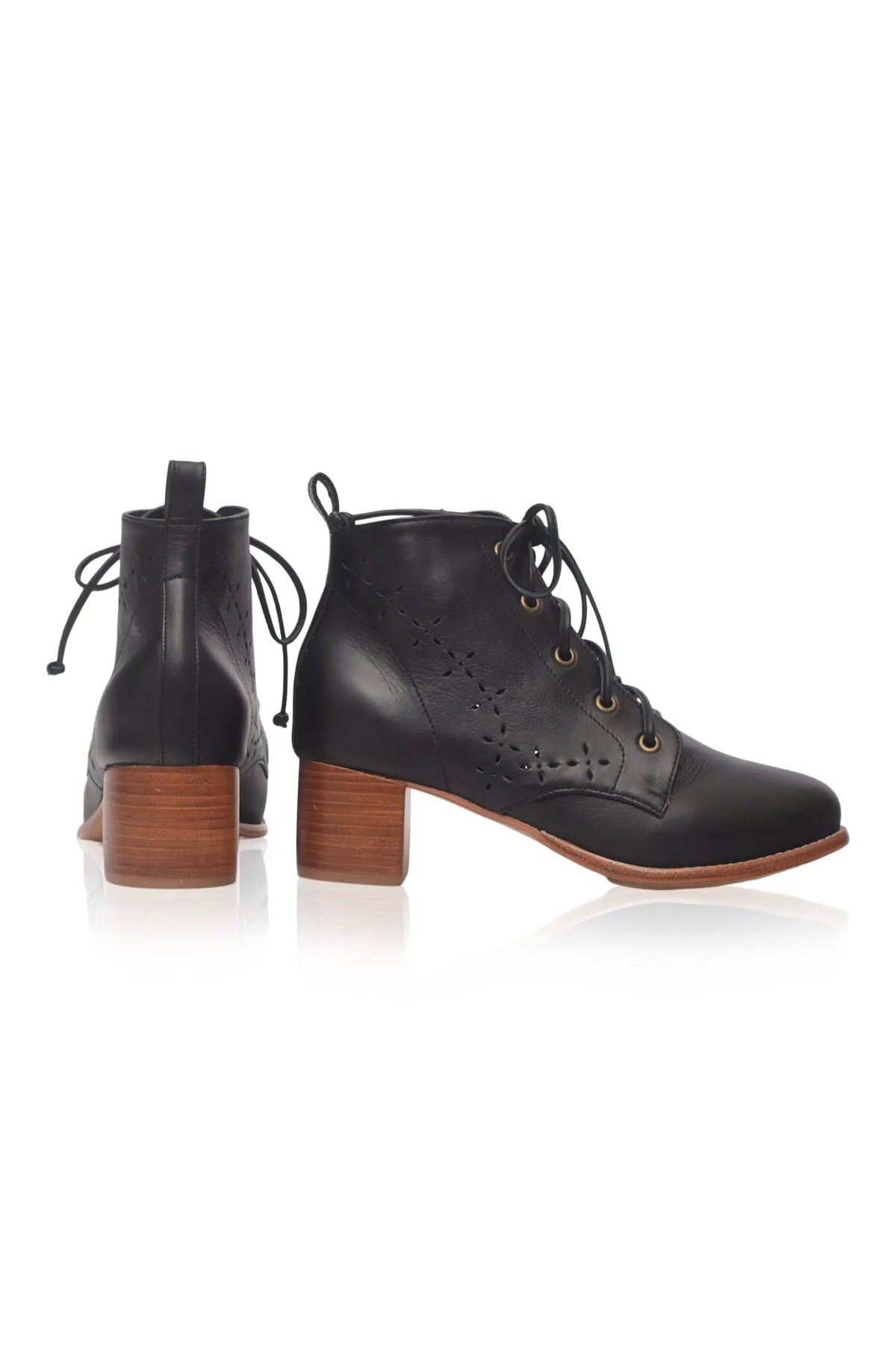 Artisan ELF Lace Up Leather Booties Featuring Leaf Cutouts For Her by ELF