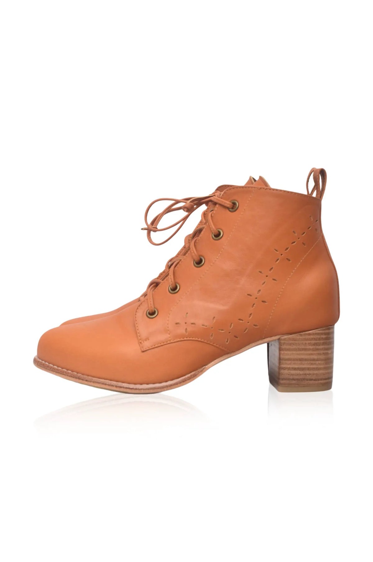 Artisan ELF Lace Up Leather Booties Featuring Leaf Cutouts For Her by ELF