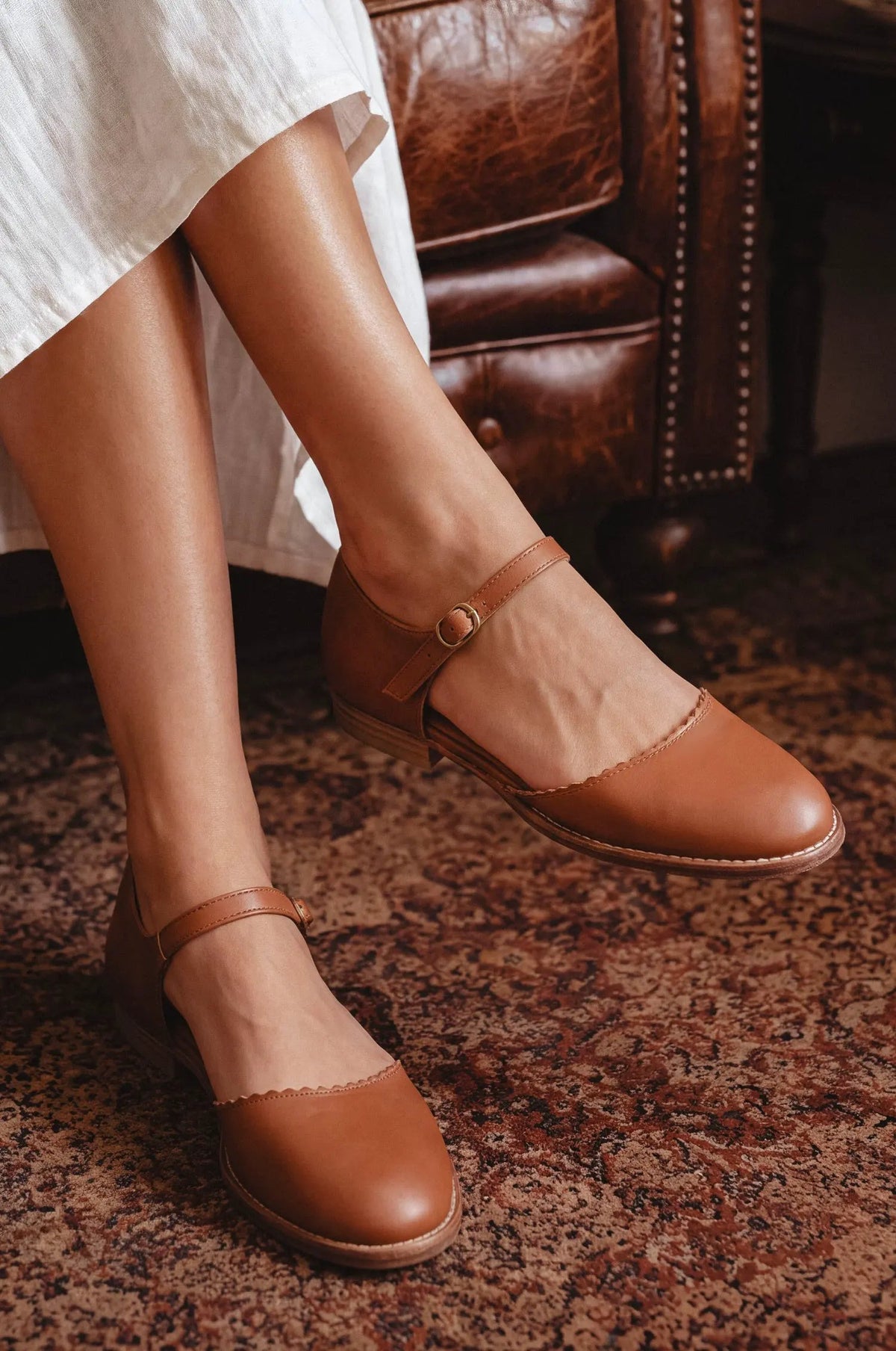 Laurel Scalloped D’Orsay Leather Flats by ELF