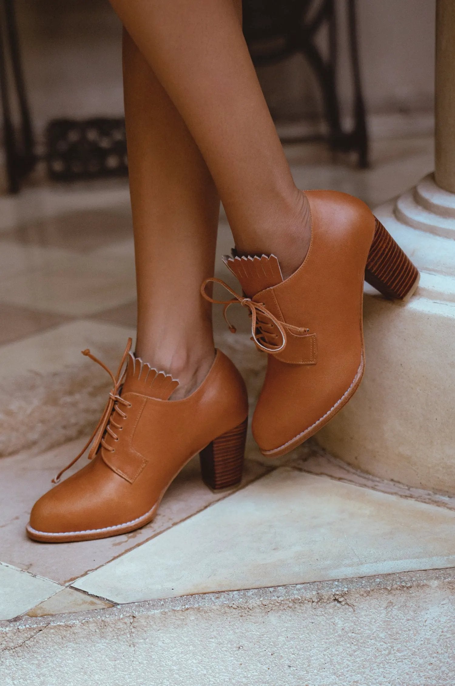 Lyon Lace-Up Leather Oxford Heels by ELF