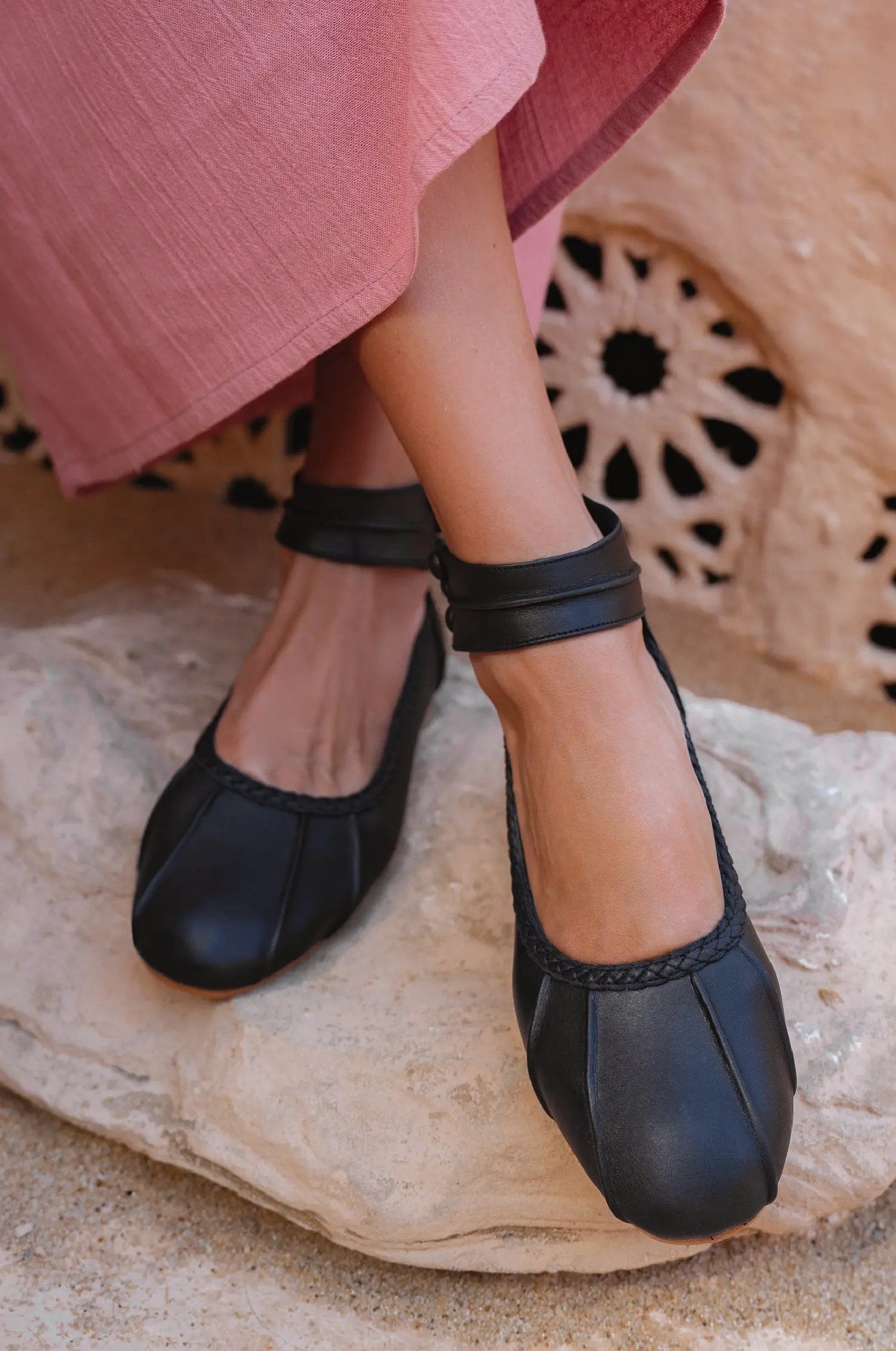 Muse Ankle Strap Leather Ballet Flats by Local