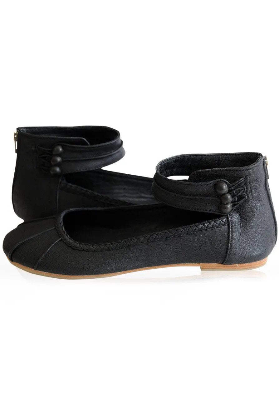 Muse Ankle Strap Leather Ballet Flats (Sz. 4-10.5) by Local