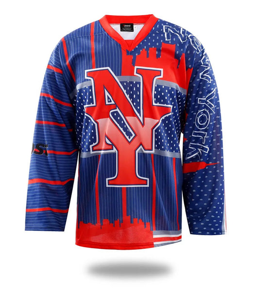 Custom Red New York Style Ice Hockey Jersey by Vimost Sportswear