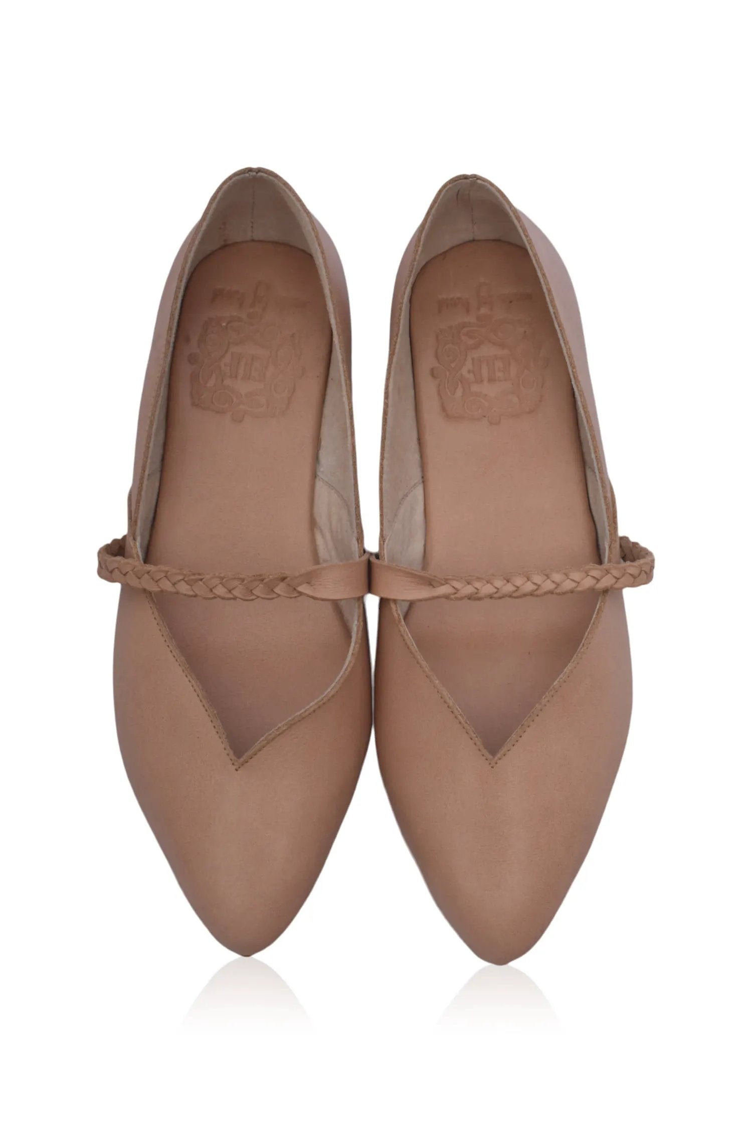 New Love Braided Pointed Toe Leather Flats by ELF