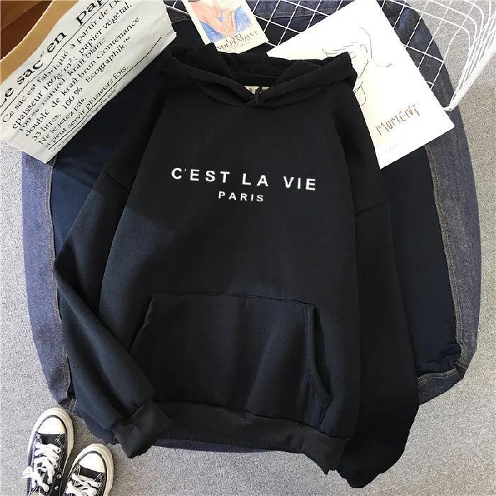 letter print new hooded sweater women's spring long-sleeved lazy style loose hooded top by Dropsure