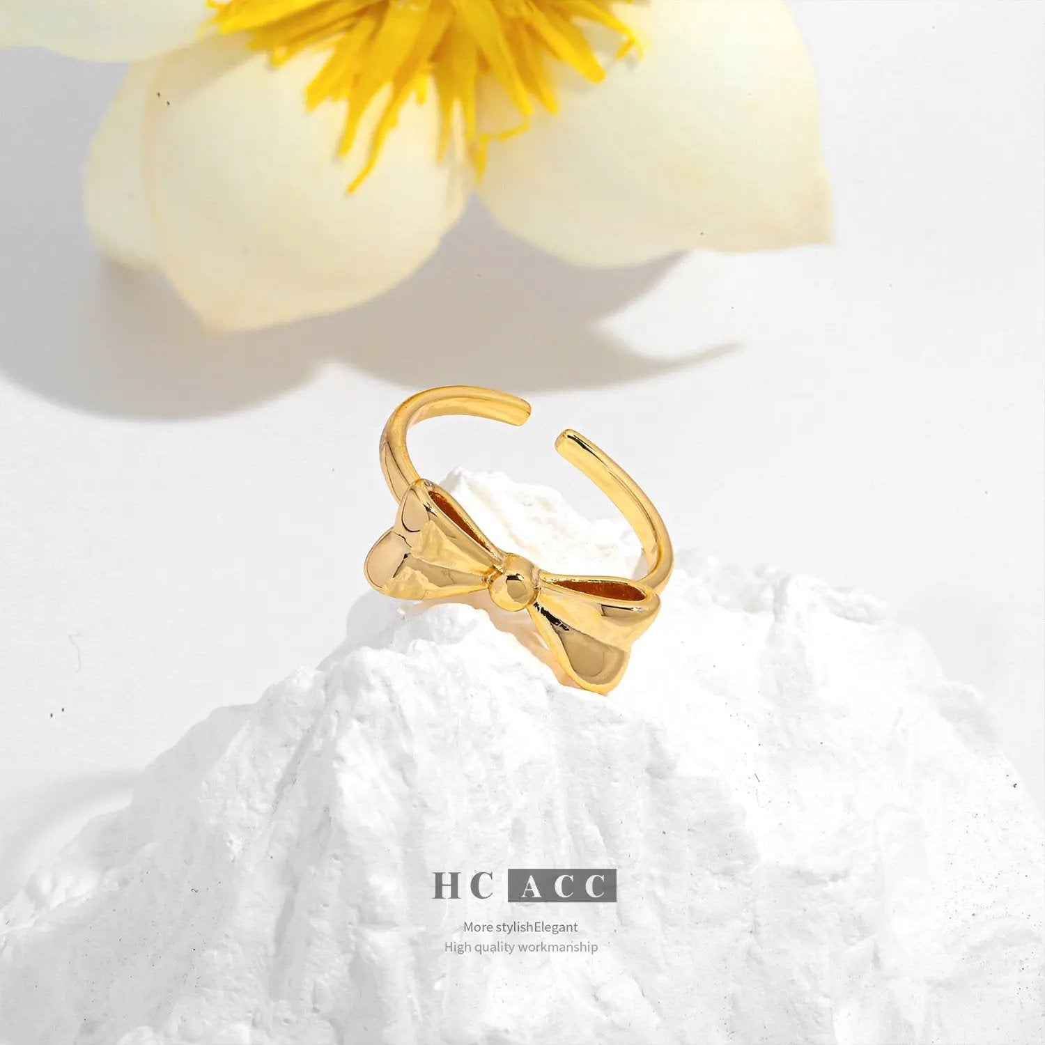 European and American style copper plated real gold bow ring opening design adjustable size fashion luxury high-end ring by Dropsure