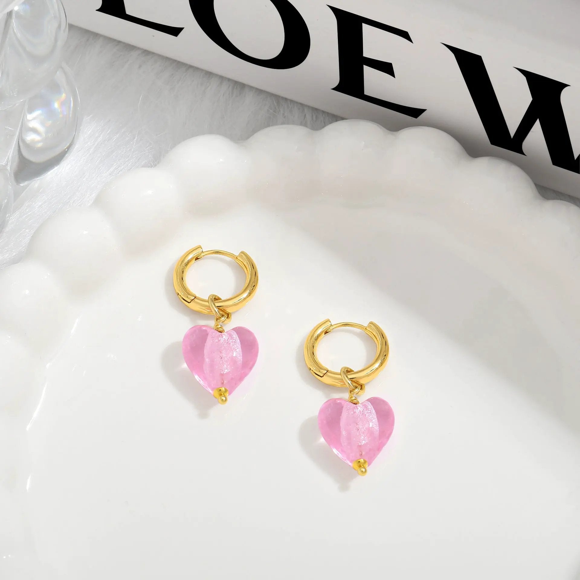 Pink Acrylic Earrings Made in Greece, European Mayol Jewelry Valentine's Day Love Earrings by Dropsure