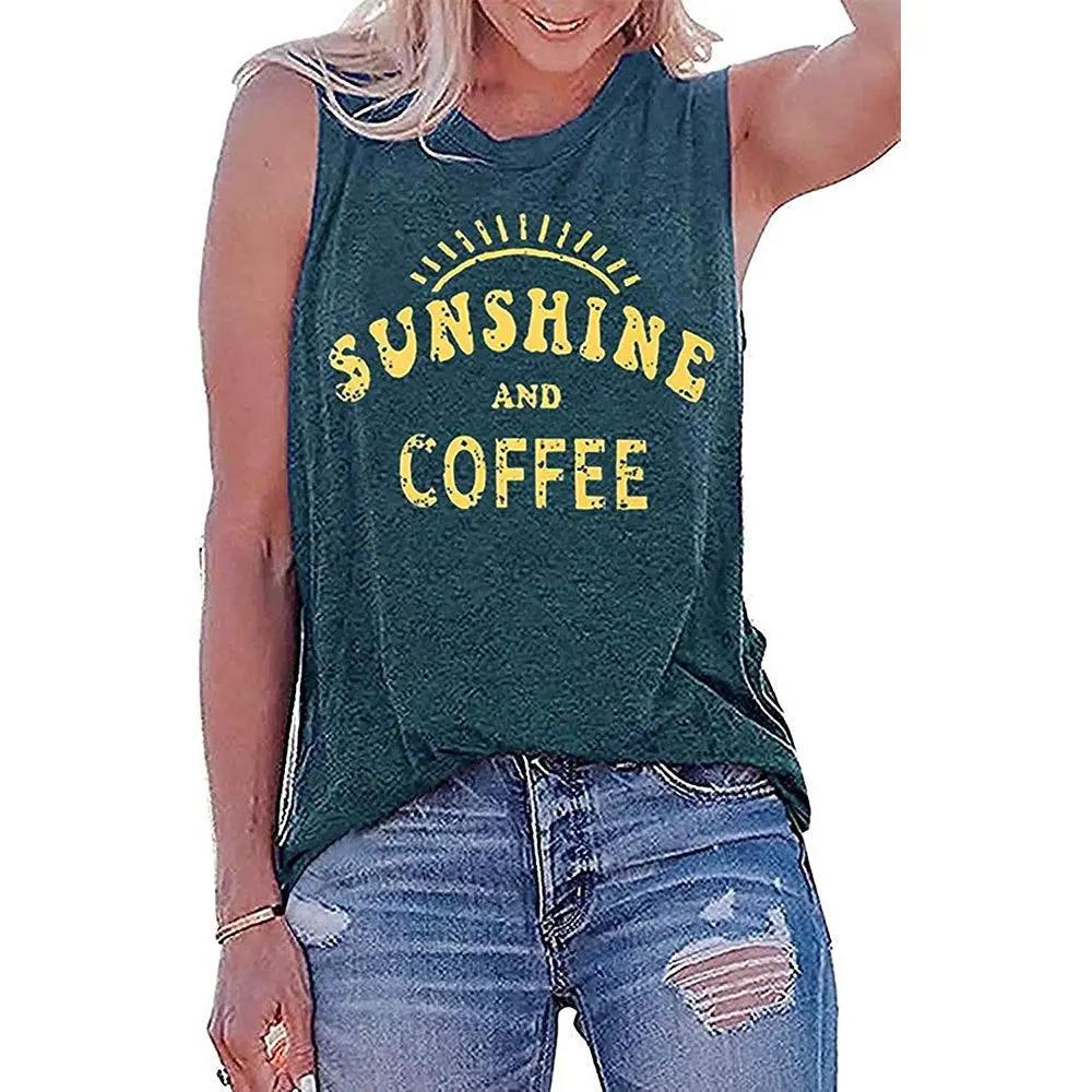 SUNSHINE printed round neck sleeveless T-shirt for women in Europe and America by Dropsure