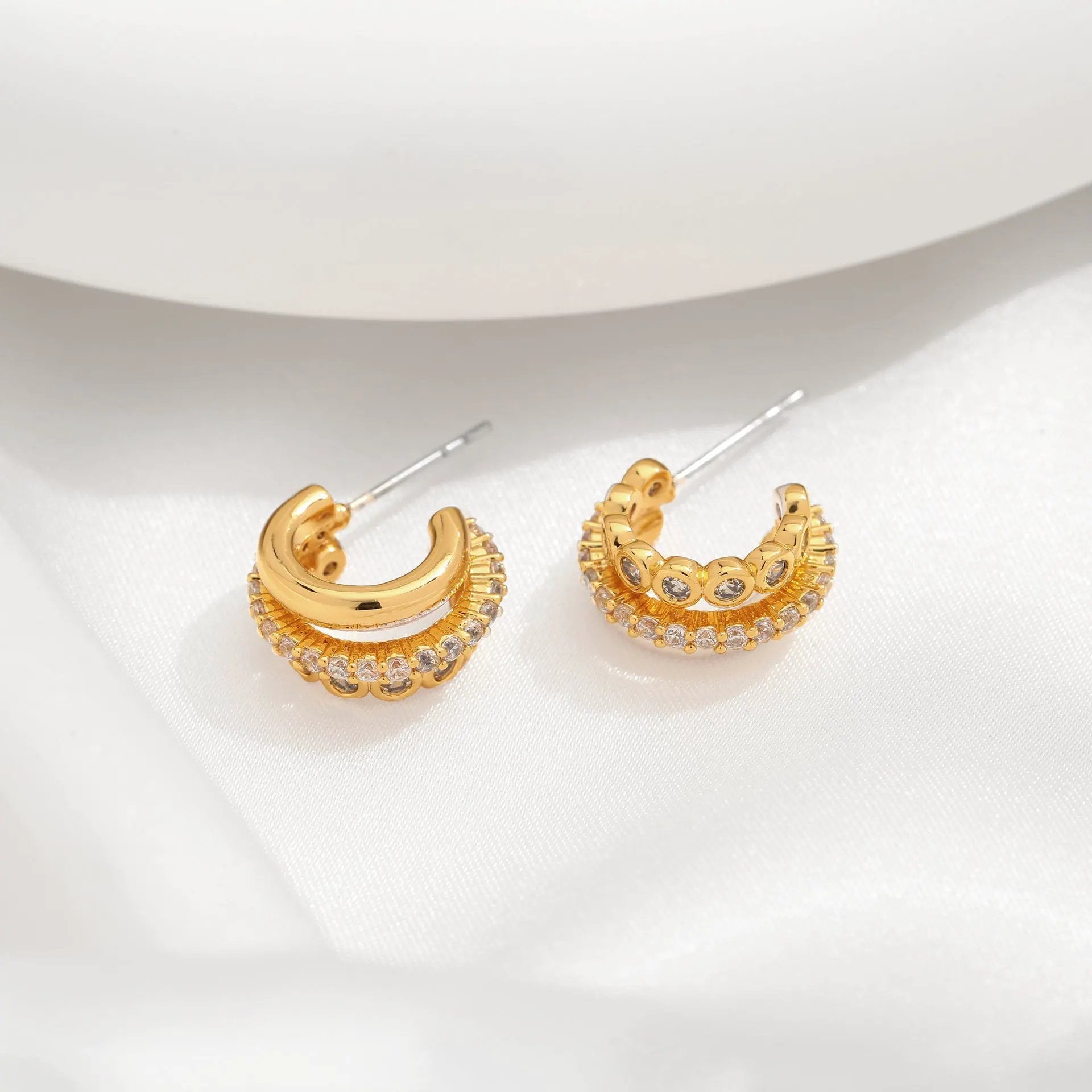 Geometric retro 18K gold earrings with a high-end European and American feel, popular earrings with micro inlaid zircon earrings and ins style earrings by Dropsure
