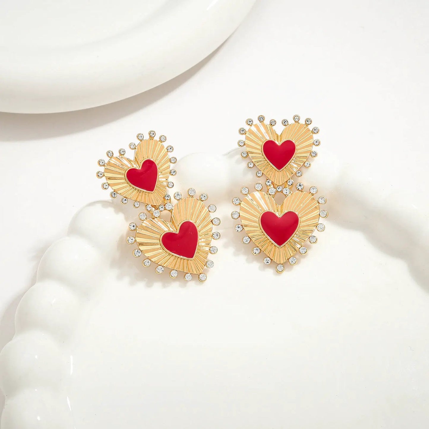 Mid ancient style drip oil inlaid diamond heart earrings, retro exaggerated earrings, temperament earrings, high-end earrings, long earrings by Dropsure