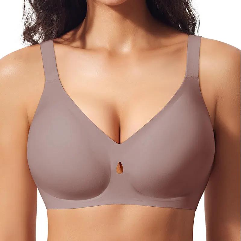 Gather without steel ring, jelly strip, big chest, fat mm, breathable, sexy, seamless underwear, women's bra by Dropsure