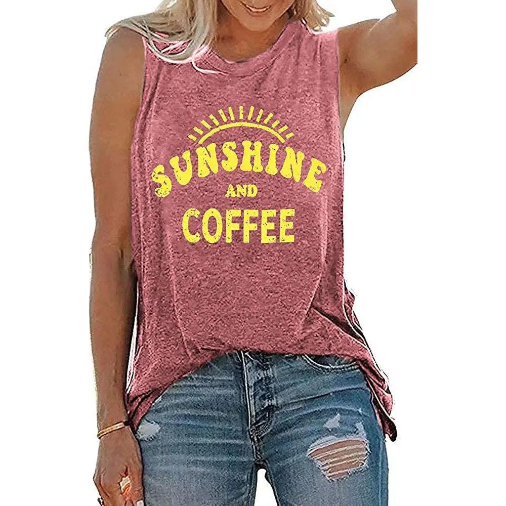 SUNSHINE printed round neck sleeveless T-shirt for women in Europe and America by Dropsure