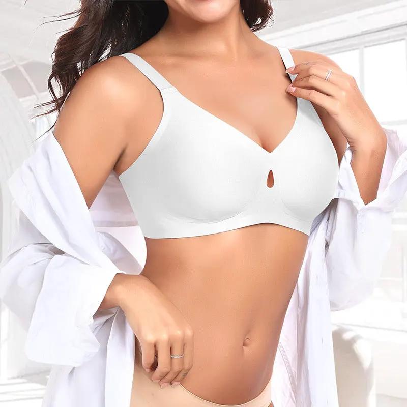 Gather without steel ring, jelly strip, big chest, fat mm, breathable, sexy, seamless underwear, women's bra by Dropsure