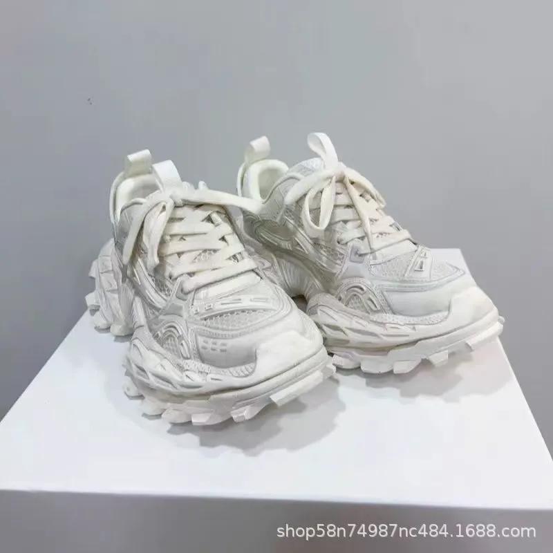 European Genuine Leather Height-Increasing Dad Shoes For Men Popular High-End Men's Shoes Color-Blocked Mesh Thick-Soled Casual Shoes by FLASHOP