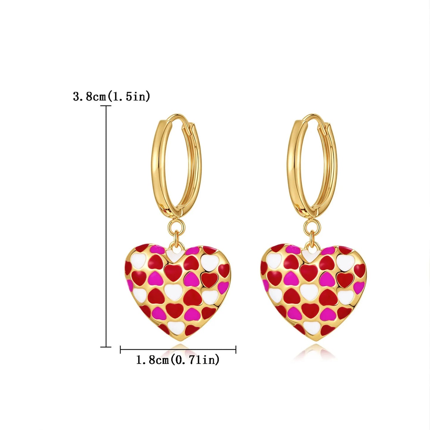 Temperament Love Earrings Cute Gold Plated Drip Oil Love Chessboard Three Dimensional Love Earrings by Dropsure