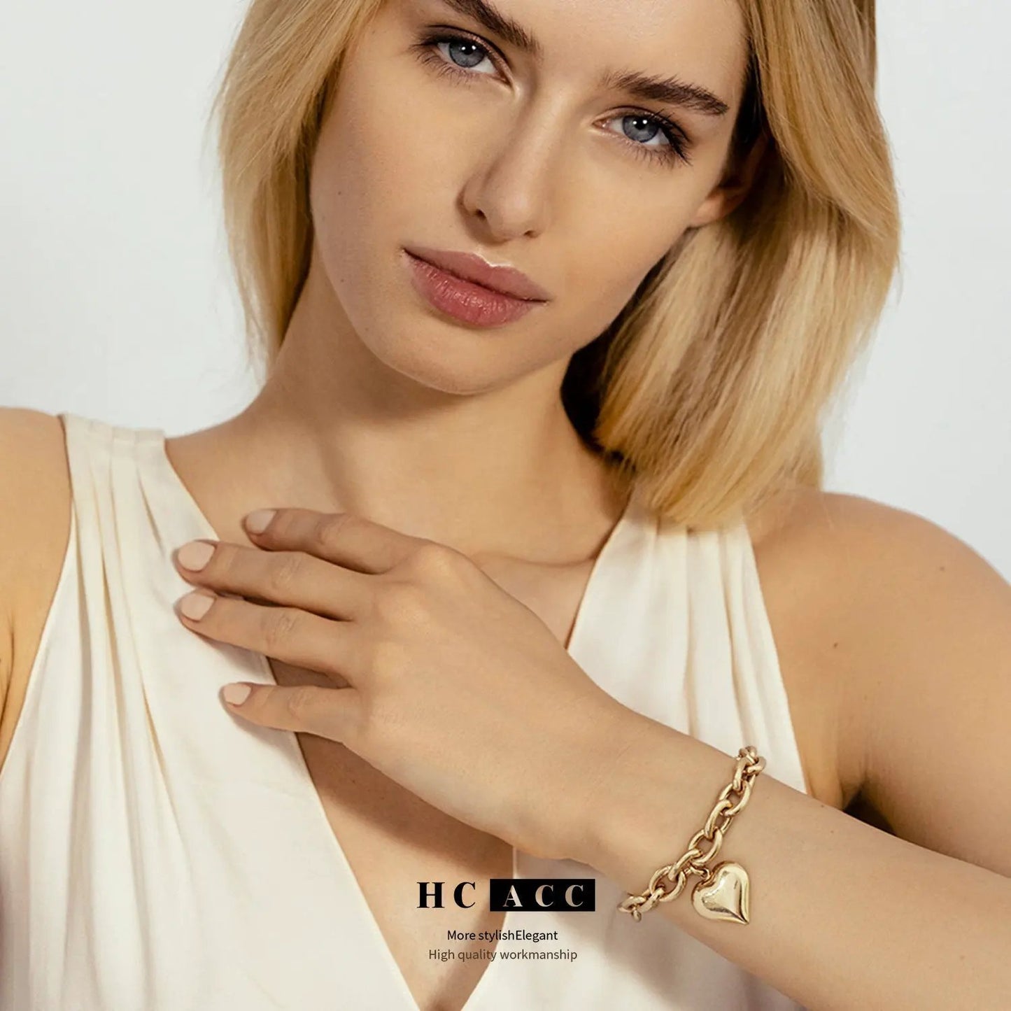 European and American T Hot Cross-border Jewelry Hip-hop Simple Love Pendant Bracelet All-match Geometric Metal Chain Bracelet for Women by Dropsure