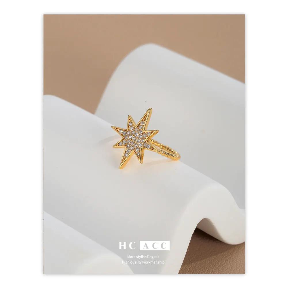 French creative star ring, internet famous and popular, small and fresh diamond studded star ring, female creative meteor ring, trendy style by Dropsure