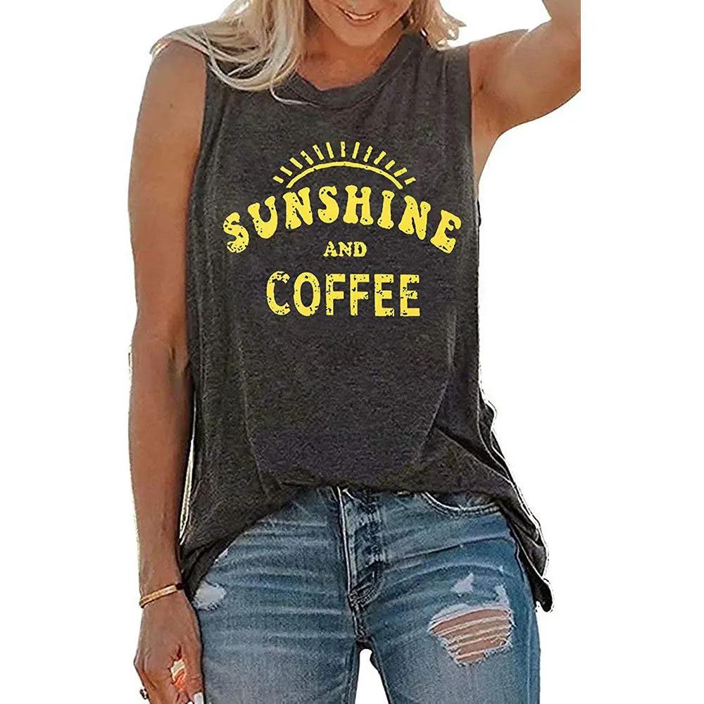 SUNSHINE printed round neck sleeveless T-shirt for women in Europe and America by Dropsure