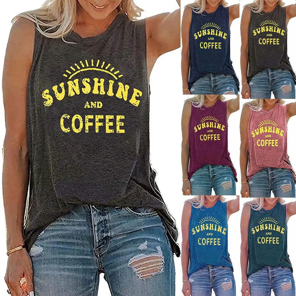 SUNSHINE printed round neck sleeveless T-shirt for women in Europe and America by Dropsure
