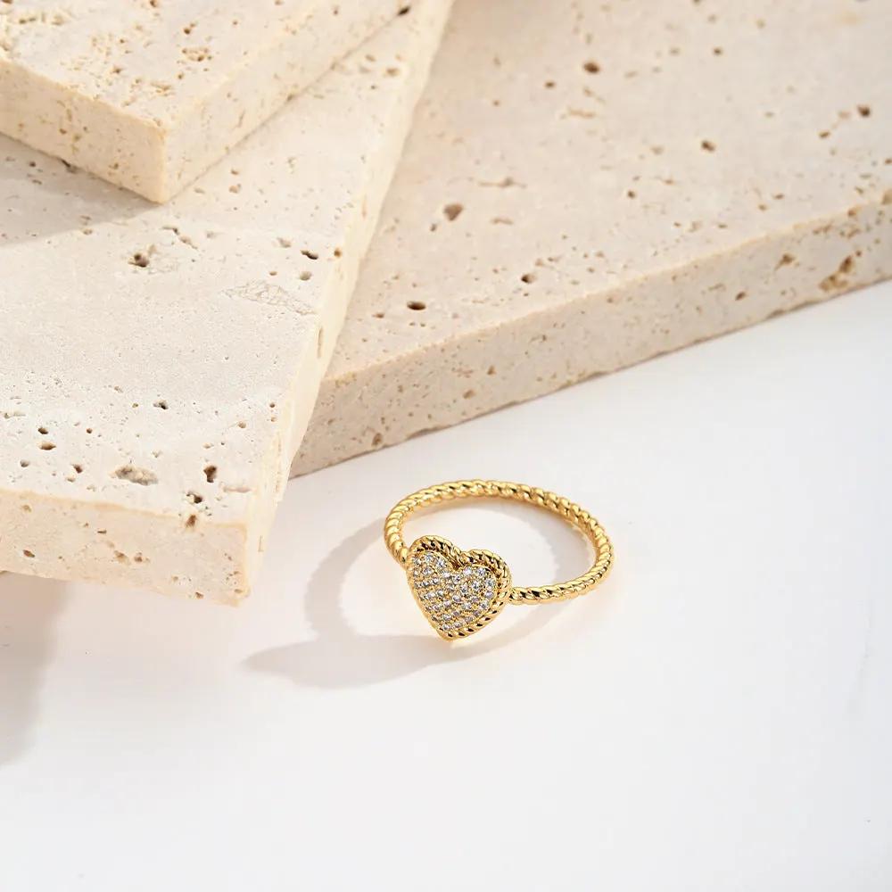 French Retro Love Ring Simple Texture Light Luxury Diamond Love Ring Copper Zircon Women's Ring Ring by Dropsure