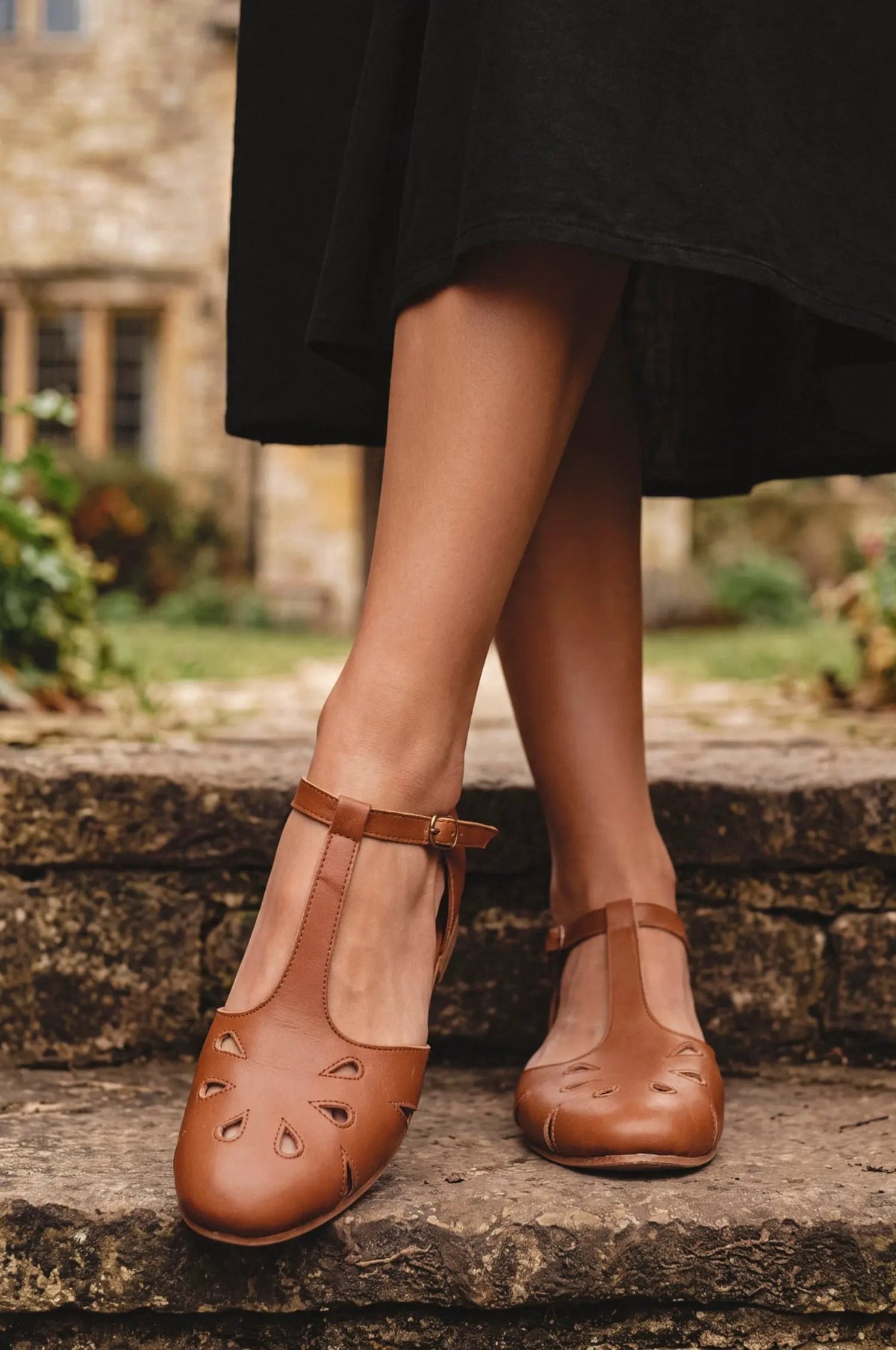 Oasis Cutout T-Strap Leather Flats by ELF