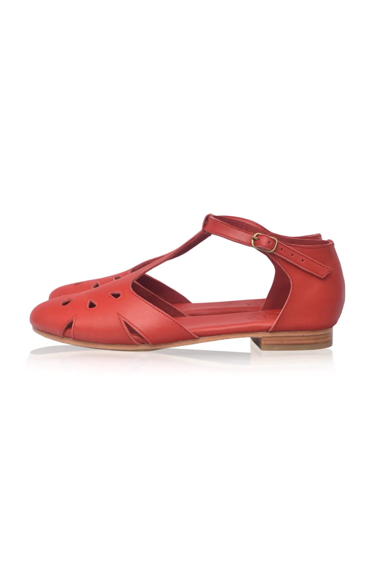 ELF Womens Premium Leather Flats With T Strap And Decorative Cutouts by ELF